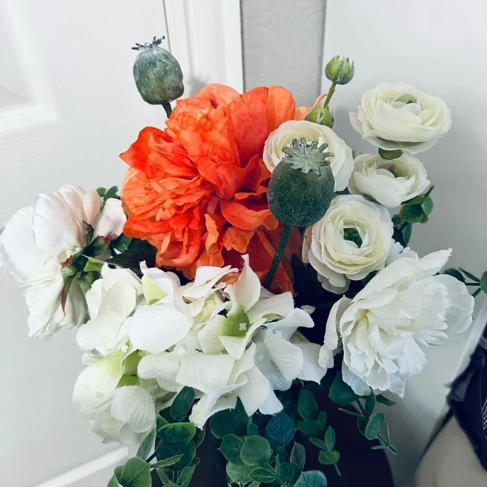 Floral Farmhouse Summer Hydrangea Peony Vase Arrangement Centerpiece
